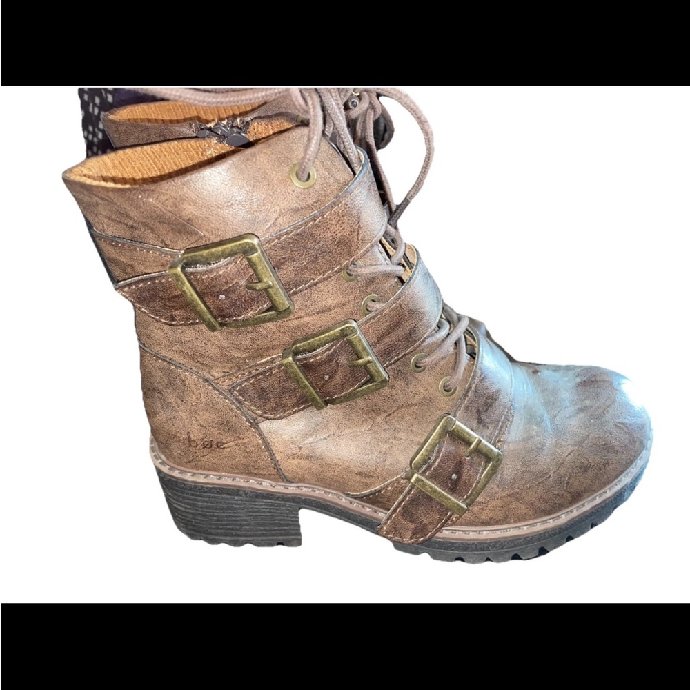 b.o.c Brown Combat Ankle Boots Buckle Zipper Lace-Up Women's Size 6.5 - Picture 6 of 9